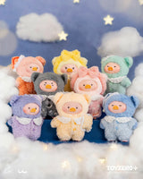 LuLu The Piggy LuLu's Dreaming Wonderland Series plush keychain collection displayed among clouds and stars