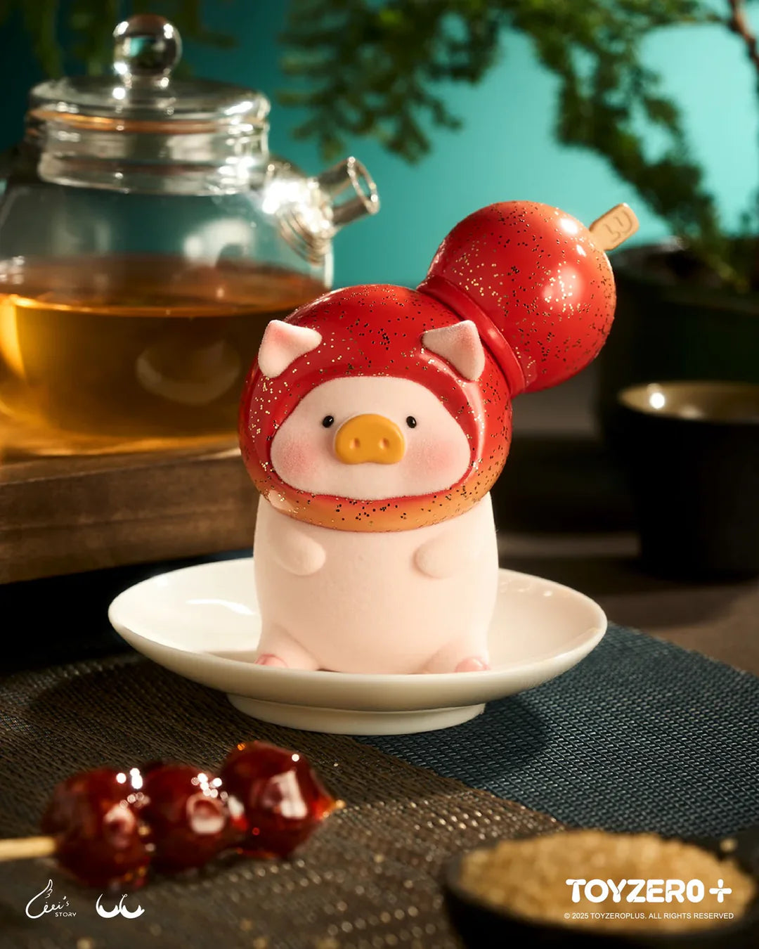 LuLu the Piggy candied hawthorn figure with glittering candy coating.
