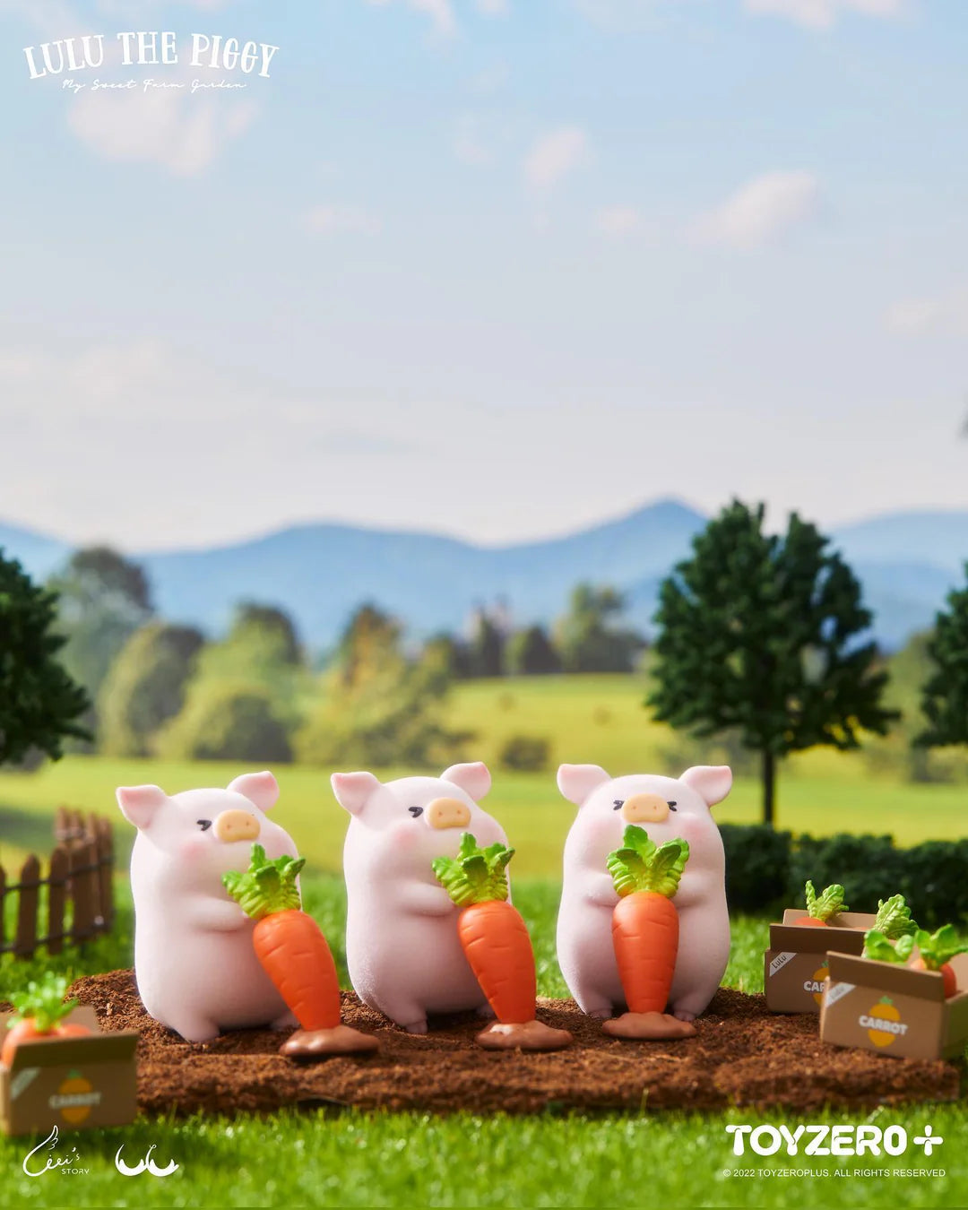 LuLu The Piggy harvesting giant carrots in a vegetable garden collectible figure