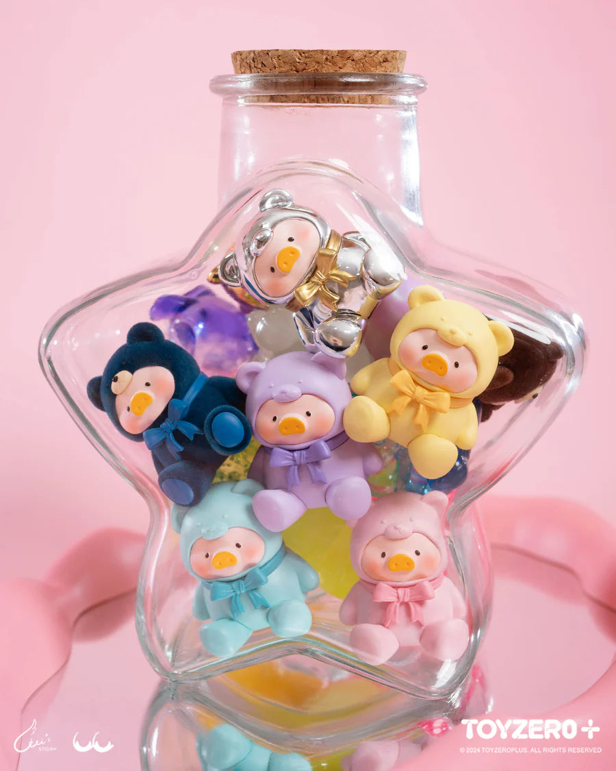 LuLu The Piggy Teddy Mini figures displayed inside a star-shaped glass jar