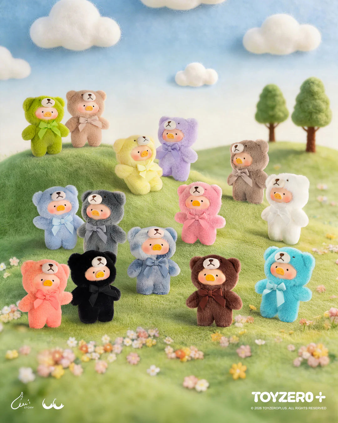LuLu The Piggy Teddy Mini's Whispers of Nature Series Blind Box collection featuring colorful teddy bear costume figures