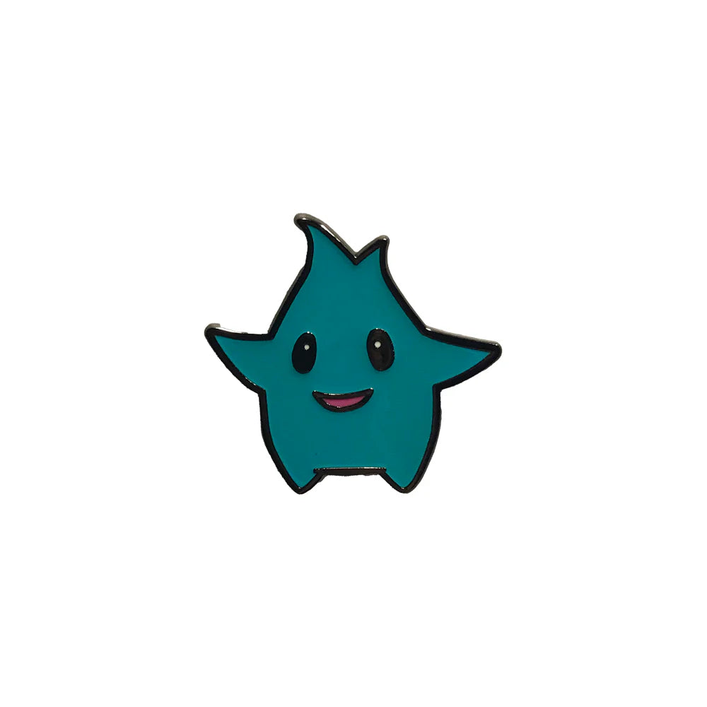Cute blue Lumalee hard enamel lapel pin with smiling face