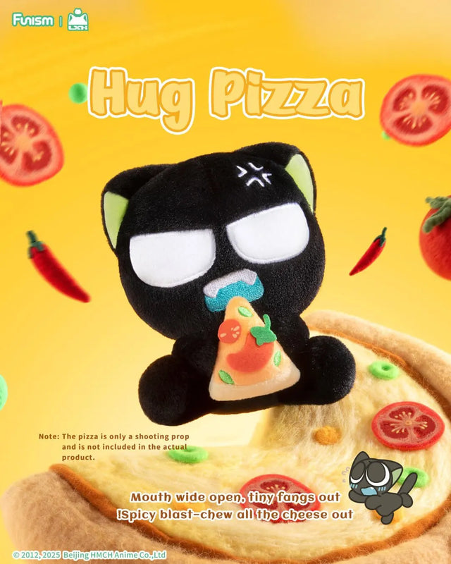 Luo Xiaohei Hug Plush Pendant Series Hug Pizza plush keychain holding a slice of pizza