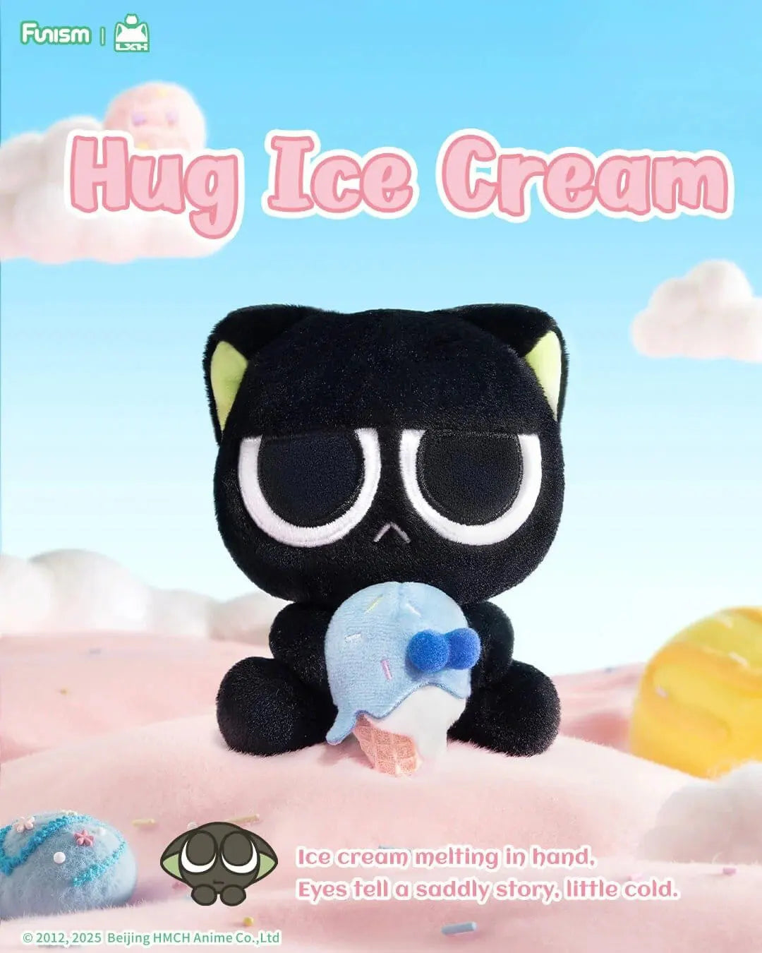 Luo Xiaohei Hug Plush Pendant Series Hug Ice Cream plush keychain holding a melting blue ice cream cone