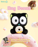Luo Xiaohei Hug Plush Pendant Series Hug Donut plush keychain holding a white frosted donut