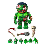 Complete layout of Slobulus figure and accessories including alternate hands, eyeball mace, arm club, and skull weapon.