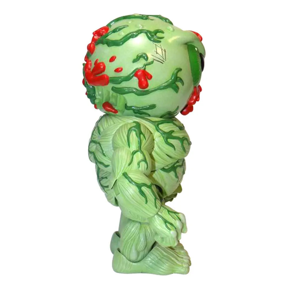 Side view of Oculus Orbus vinyl figure with green muscle texture and red goo
