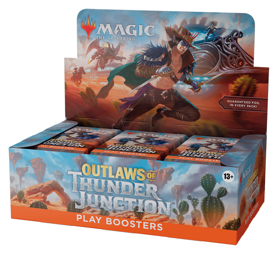 Magic The Gathering Outlaws of Thunder Junction booster box angled view sealed