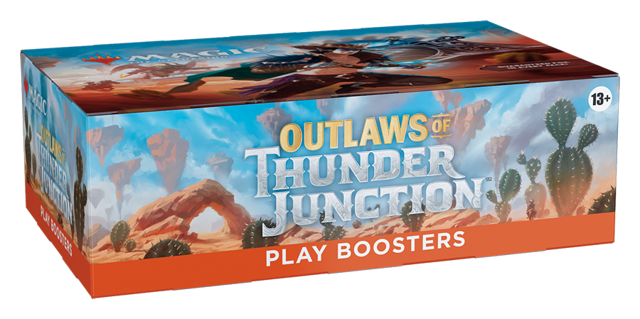 Open Outlaws of Thunder Junction play booster box with packs visible