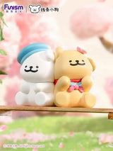 Maltese Cherry Blossoms Series Blind Box Cherry Snuggle figure with two Maltese dogs sitting back-to-back