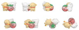 Apricot Berry Blessings Maltese Lucky Paws figure with transparent strawberry ornament shown from multiple views.