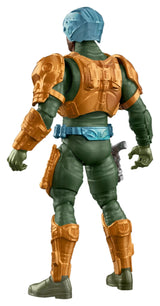 Rear view of the Man-At-Arms Masters of the Universe 2026 Movie action figure showcasing the detailed movie-inspired armor.