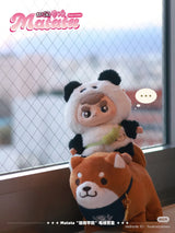 Matata Chaos Campus plush keychain in panda costume sitting by the window