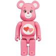 Front view of Medicom Toy Bearbrick 1000% Love-a-Lot Bear Care Bears edition with pink coat and double heart belly badge.