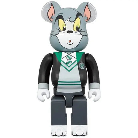 Medicom Toy Bearbrick 1000% Tom from Tom and Jerry dressed in Slytherin Hogwarts house robes, front view.