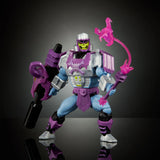 Dynamic action pose of Megatron Armor Skeletor aiming cannon in dramatic lighting.