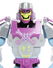 Close-up front view of Megatron Armor Skeletor showcasing detailed armor and Decepticon emblem.