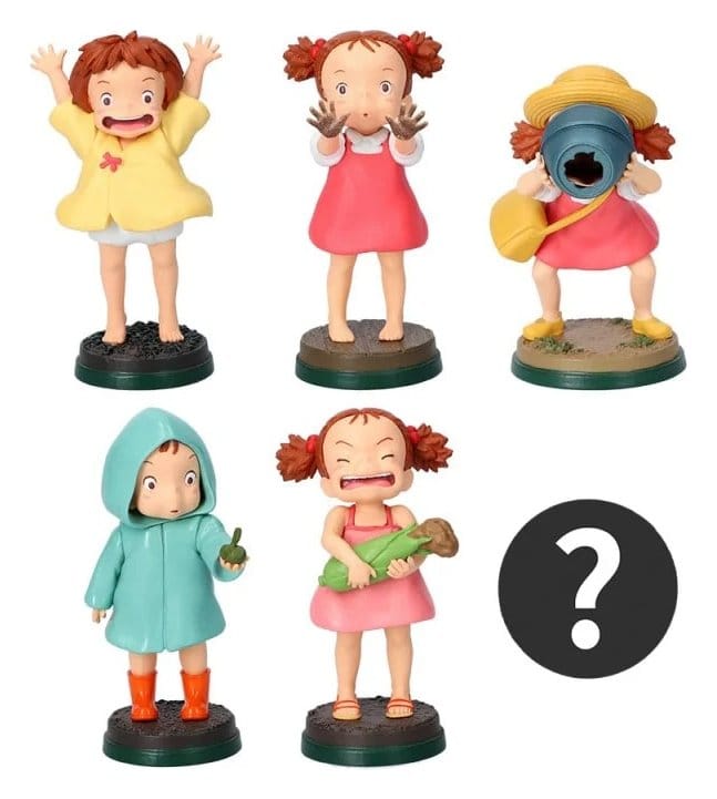 Individual Mei My Neighbour Totoro blind box figure variations including raincoat and corn holding versions.