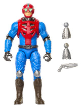 Front view of Mekaneck action figure with alternate neck extensions and blaster accessory