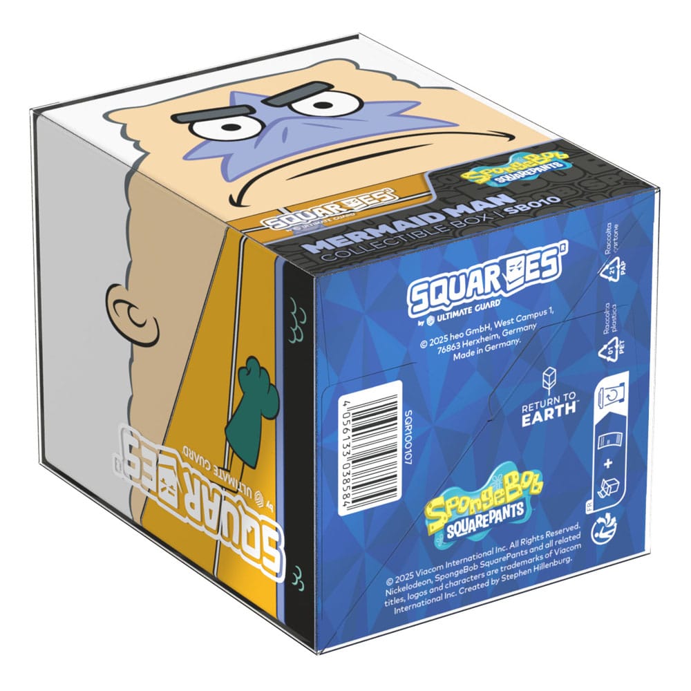 Alternate angle of Mermaid Man Squaroes box featuring face and costume artwork