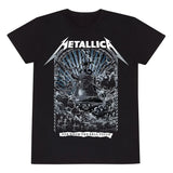 Black Metallica t-shirt with thunderous bell artwork and lightning-filled design.