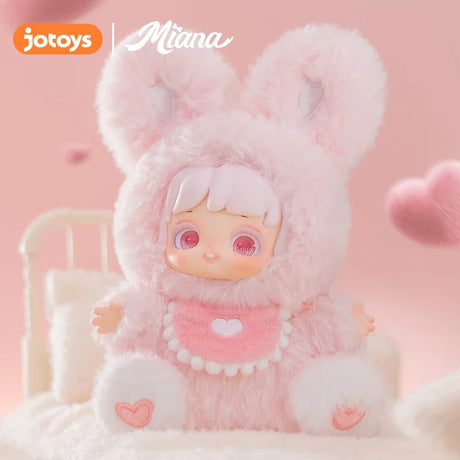 Miana Nighty Night To U Series plush-style PVC blind box figure sitting on bed with pastel background