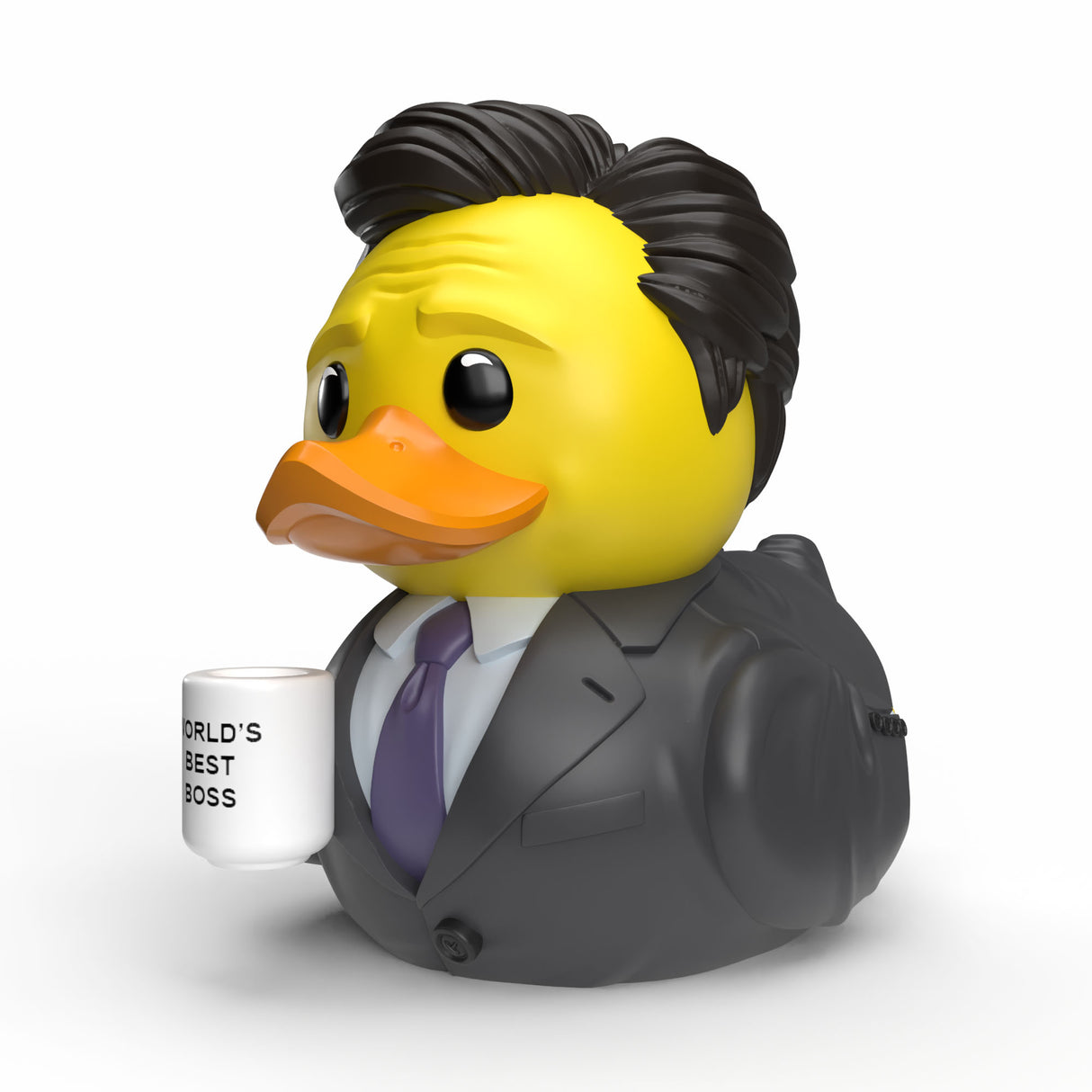 Side view of Michael Scott Mini TUBBZ figure with suit and mug details