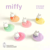 Top-down view of Miffy Pearlescence Phone Stand Series figures with colorful pearlescent bases