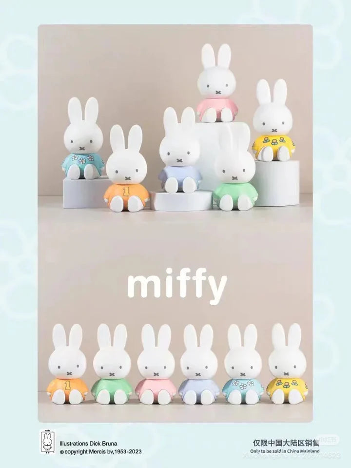Full collection overview of Miffy Phone Stand Series Blind Box figures including multiple outfit variations