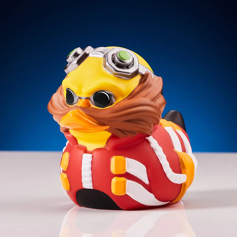 Close-up of Dr. Eggman duck’s iconic glasses and grin