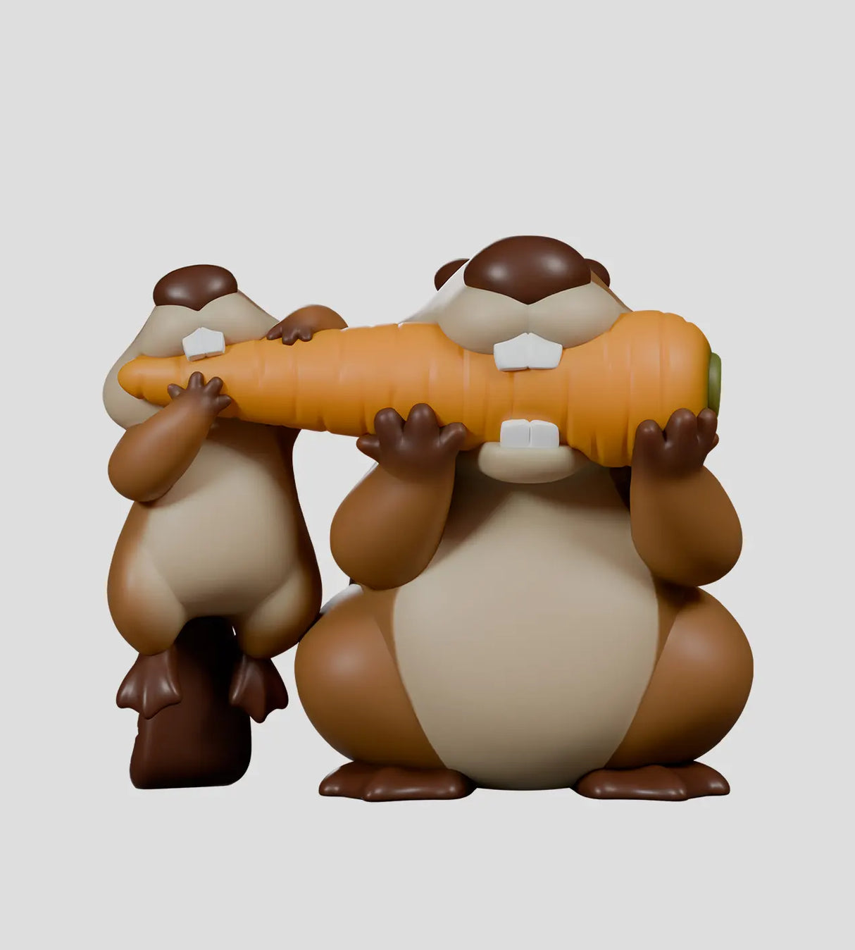 misbeavhaving beaver duo holding giant carrot figure