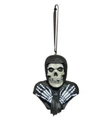 Misfits Fiend Hanging Tree Ornament by Trick or Treat Studios featuring hooded skull and crossed skeletal hands, front view