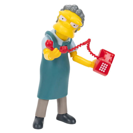 Moe Szyslak Simpsons collectible figure in teal apron holding red phone