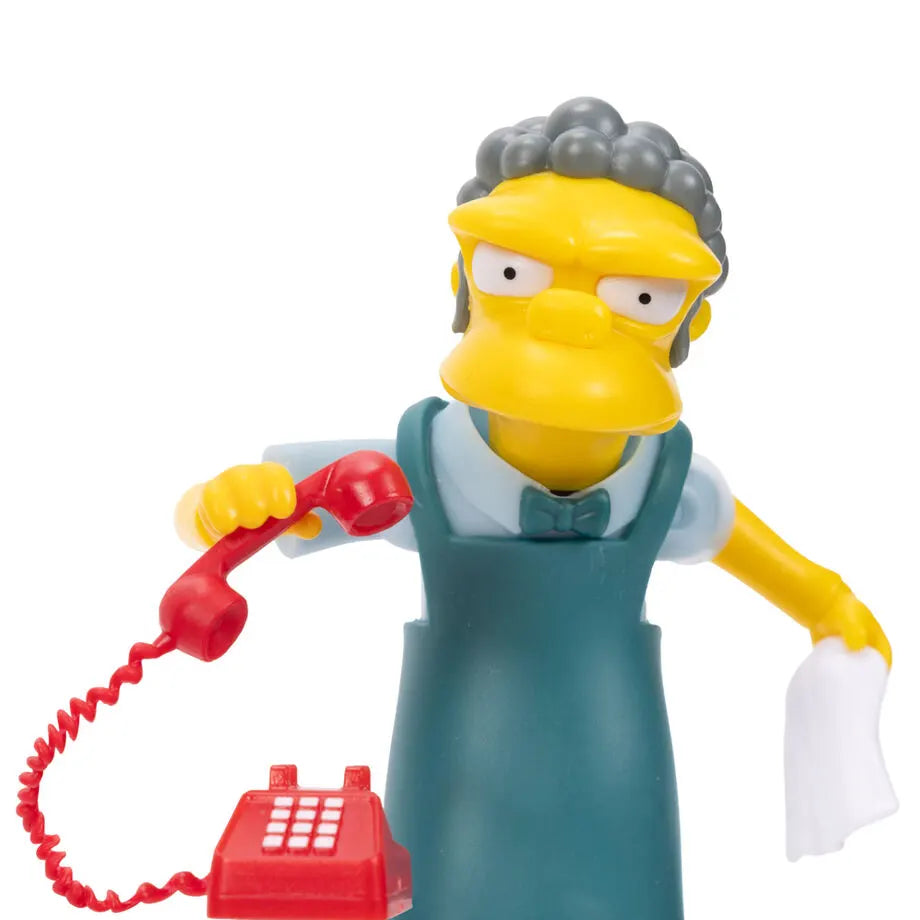 Moe Szyslak 13cm action figure by Jakks Pacific holding red telephone accessory from The Simpsons