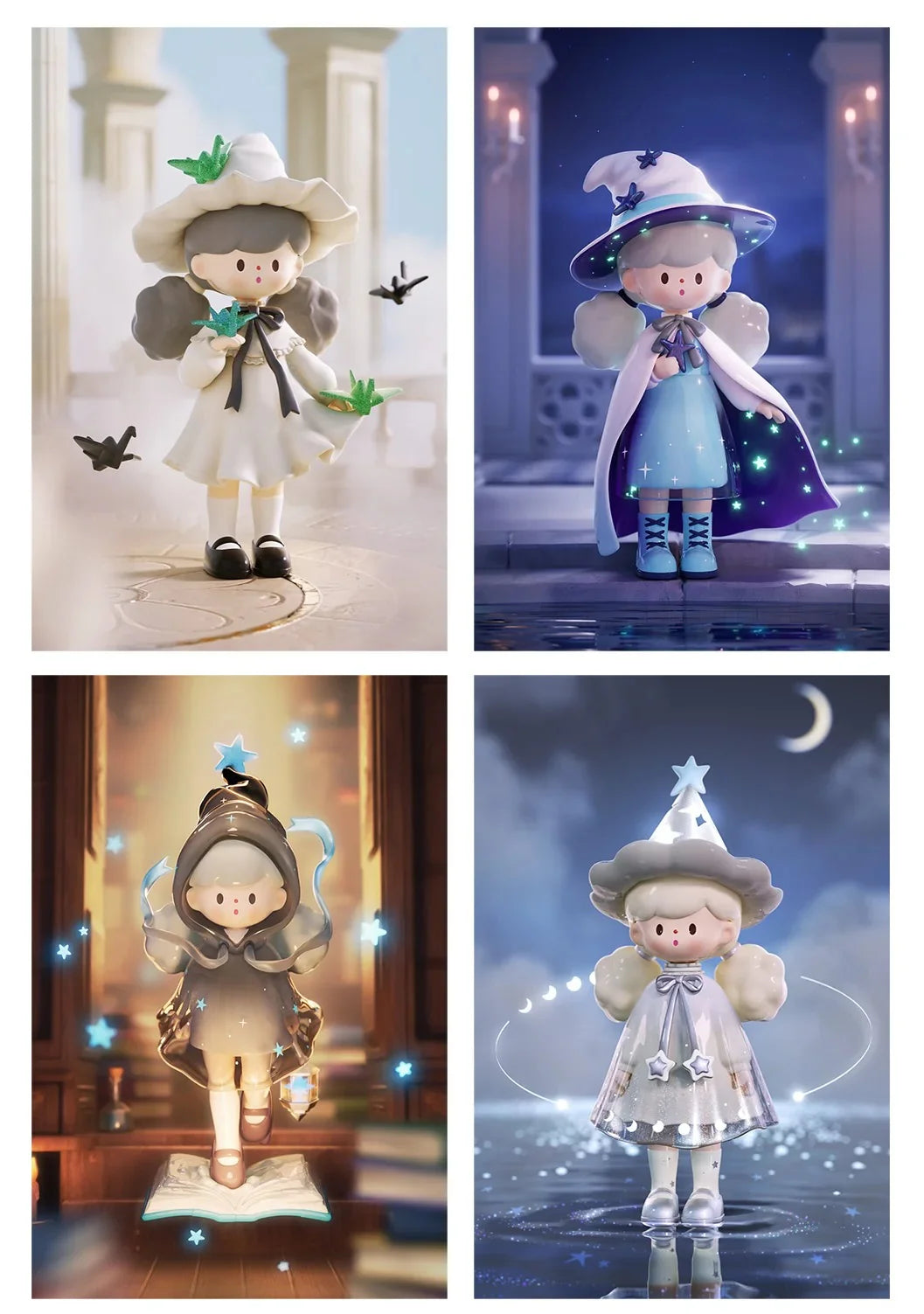 Molinta Chasing Light fantasy figures featuring magical witches, celestial guardians, and glowing starlight characters