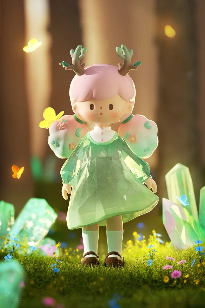 Molinta Natural Series forest fairy figure with antlers, flowers, and translucent green crystal dress