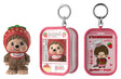 Monchhichi Keychain Pouch Blind Box featuring a strawberry-themed Monchhichi figure with matching pink zippered keychain pouch.