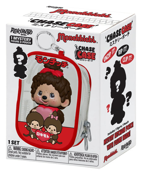 Monchhichi Keychain Pouch Blind Box retail packaging showing the mystery Monchhichi figure and collectible zippered keychain pouch inside.