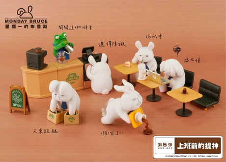 Full scene of Monday Bruce Series 5 characters inside a café with humorous poses.