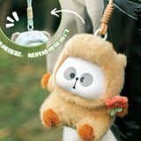 Mr.PA bear plush attached to a backpack as a keychain.