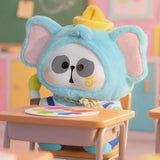 Blue elephant-themed MR.PA plush character sitting at a classroom desk from the Animal's After-School Diaries series