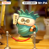 Mr. Pa vinyl figure dressed as the Statue of Liberty holding a book and fan from the Don’t Try To PUA Me Blindbox series by Toycity