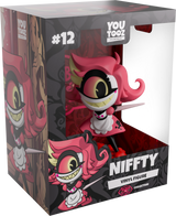 Niffty Youtooz vinyl figure inside its Hazbin Hotel themed collector’s box.