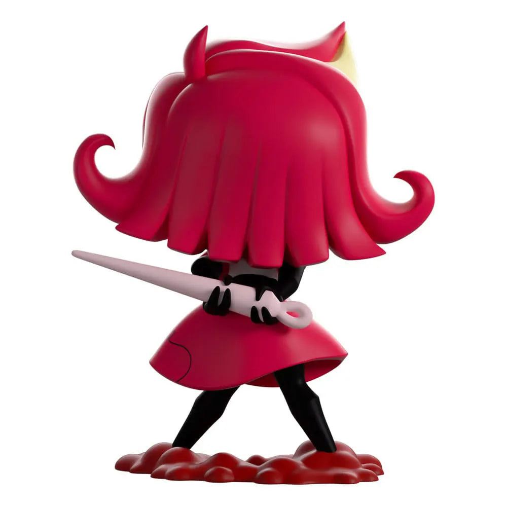 Back view of Niffty Hazbin Hotel Youtooz figure, showing red hair and needle behind her back.