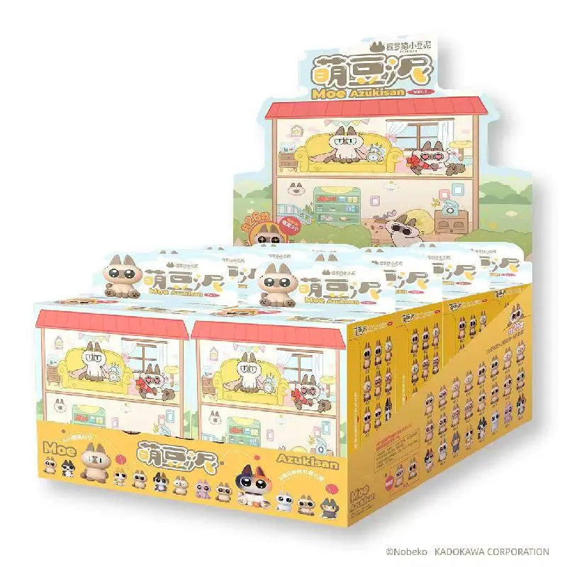 Nobeko Moe Azukisan Mini Bean Series retail display box featuring collectible cat blind boxes