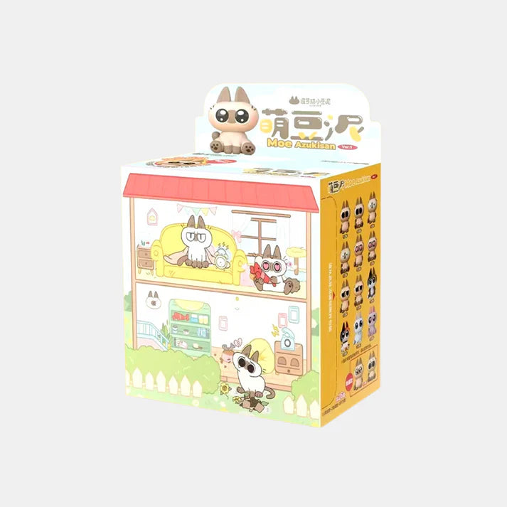 Individual Nobeko Moe Azukisan Mini Bean Series blind box packaging with illustrated cat character artwork