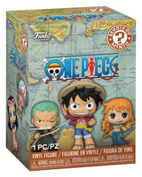 Funko One Piece Mystery Minis individual blind box packaging featuring Luffy, Zoro and Nami