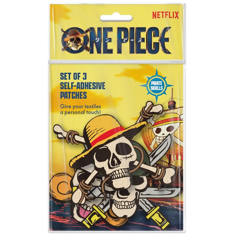 Packaging of the One Piece 3-set self-adhesive patches featuring pirate skulls.