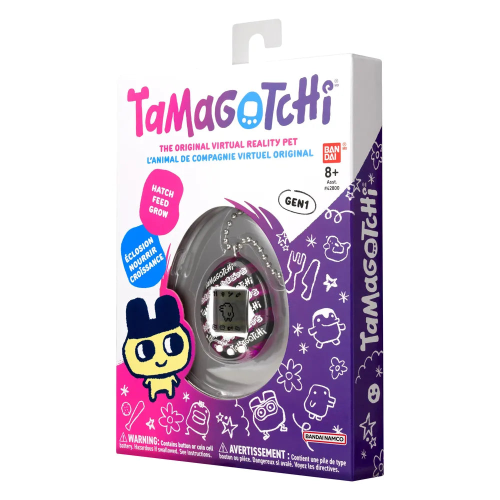 Original Tamagotchi Japanese Ribbon retail packaging angled view.