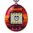 Close-up of Tamagotchi Sunset showing digital pet character on screen.